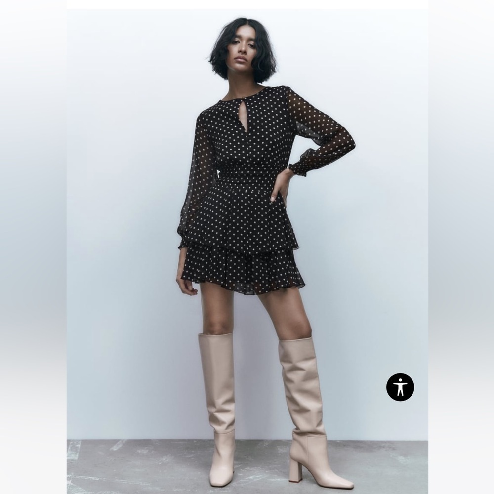Zara black polka dot mini dress . Size Xs